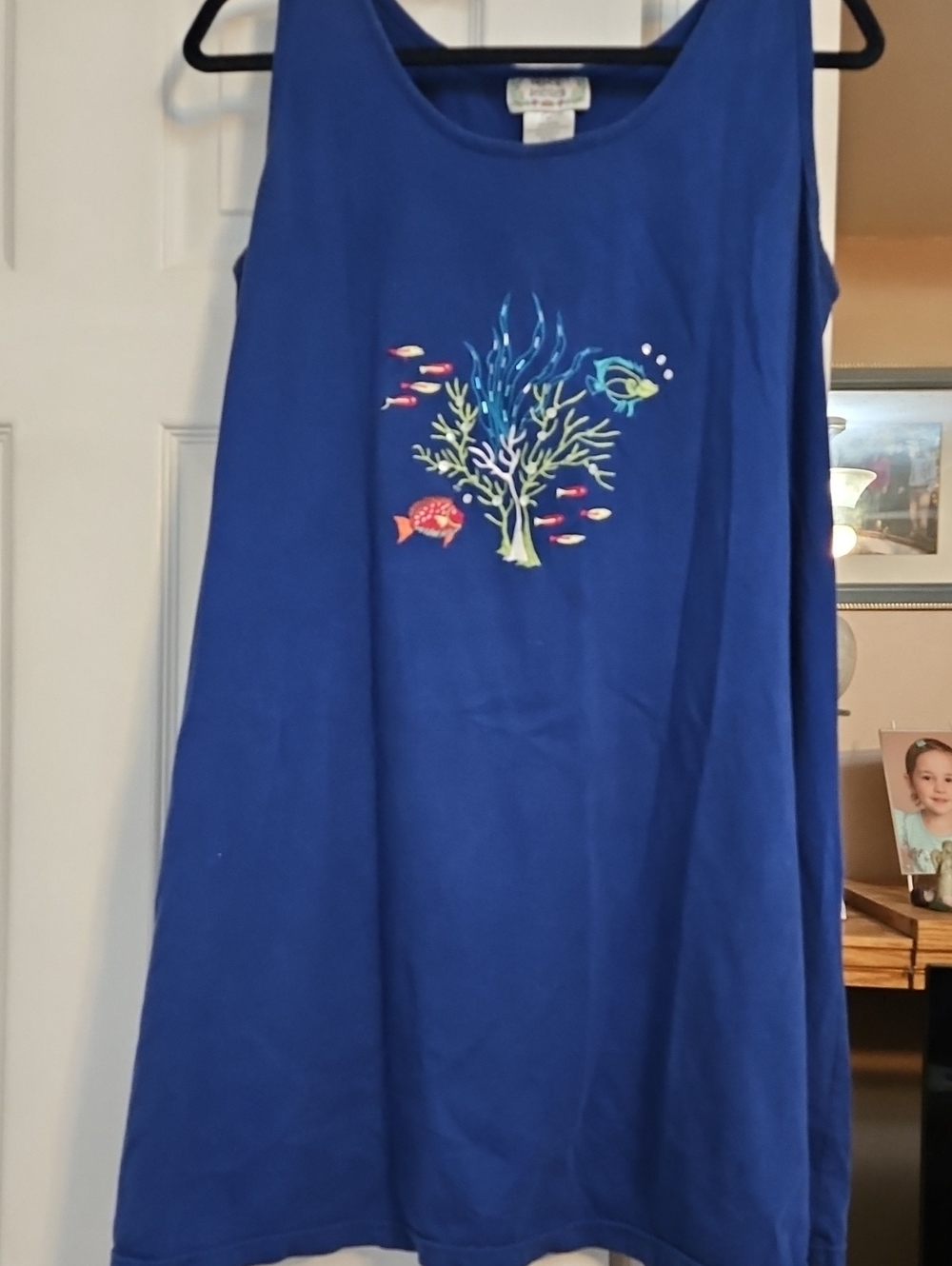 Womans Blue Sleeveless Sea-Life Dress Or Swim Coverup